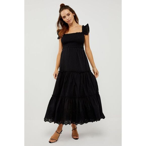 Pietro Brunelli Chloe Ruffle Sleeve Smocked Maternity Dress Black Size Small - Picture 3 of 11
